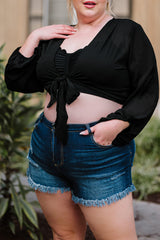 Black Plus Size Balloon Sleeve Wrap Top