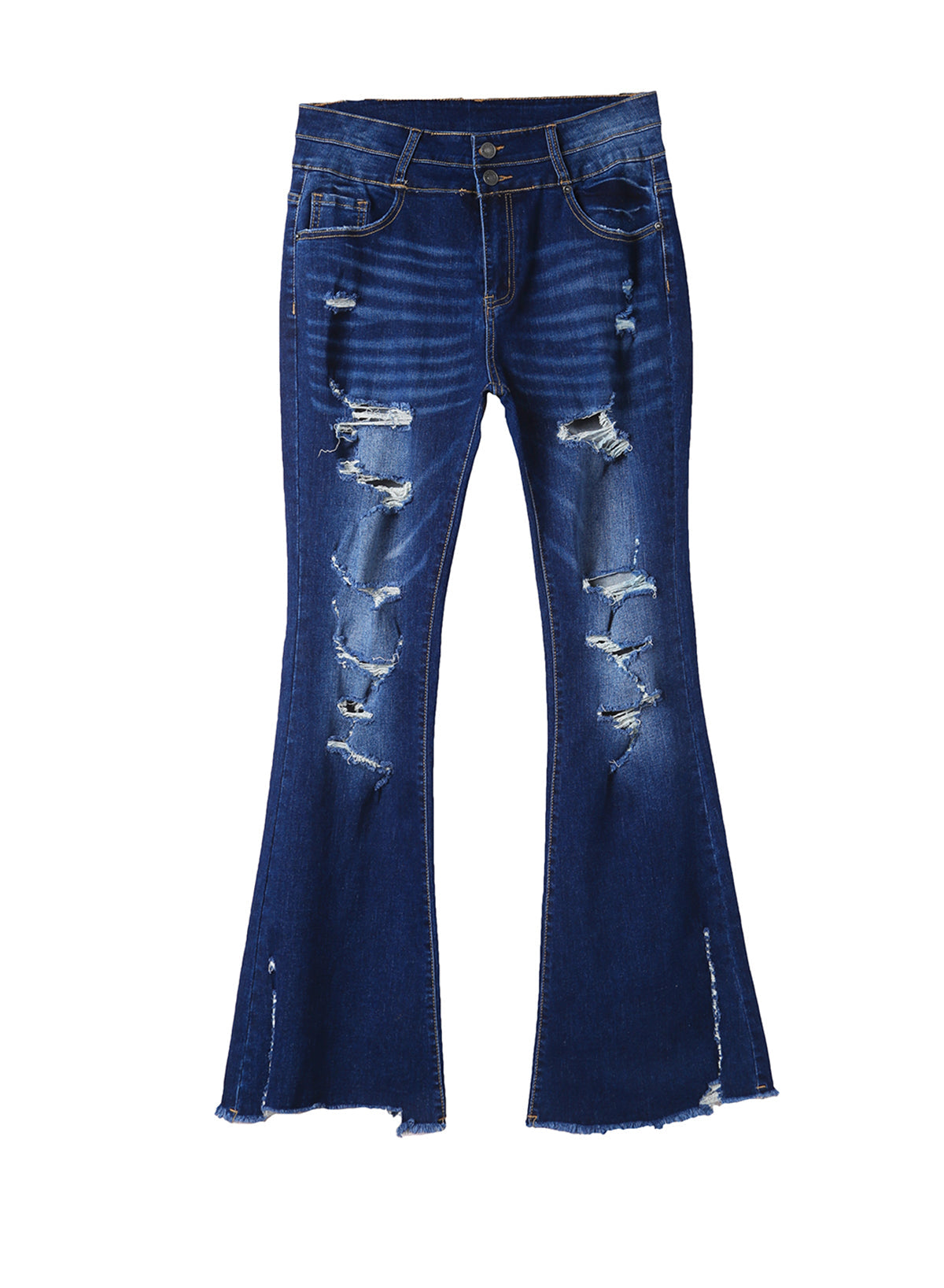 Blue Distressed High Waist Flared Jeans