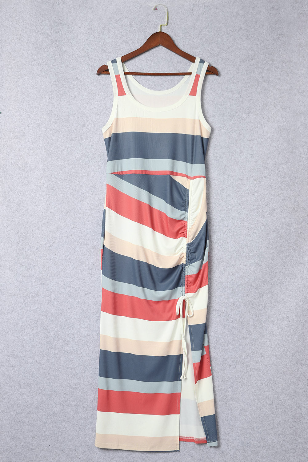 Rose Striped Color Block Notched Neck Tank Top