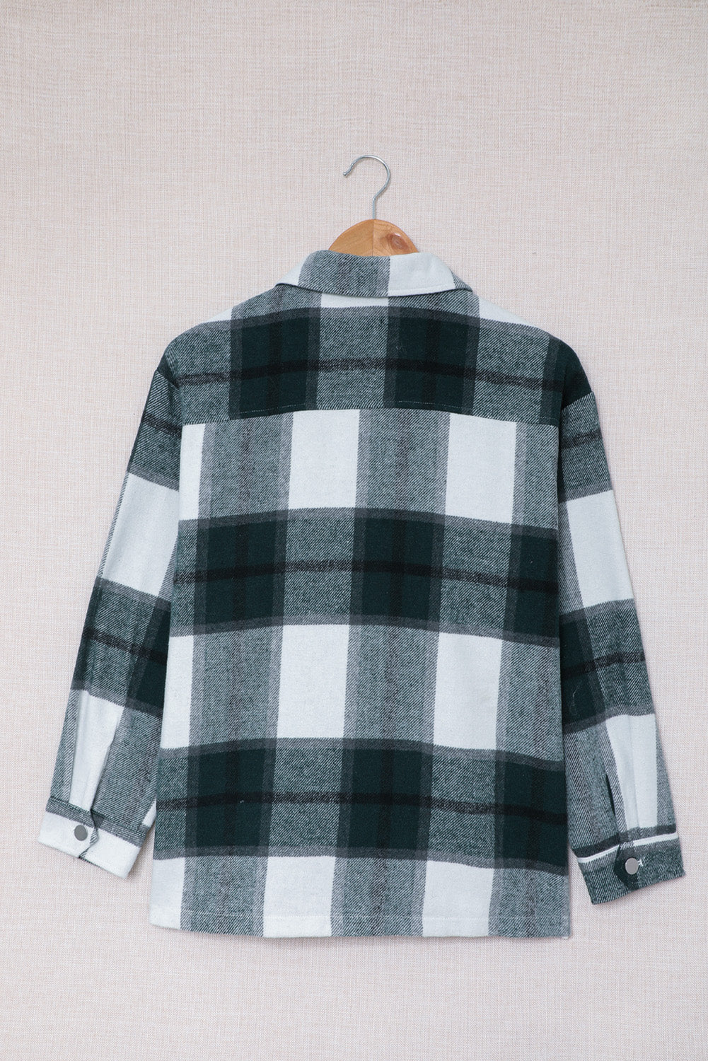 Khaki Plaid Print Buttoned Shirt Coat with Pocket