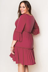 Red Tiered Ruffled 3/4 Sleeve Plus Size Dress