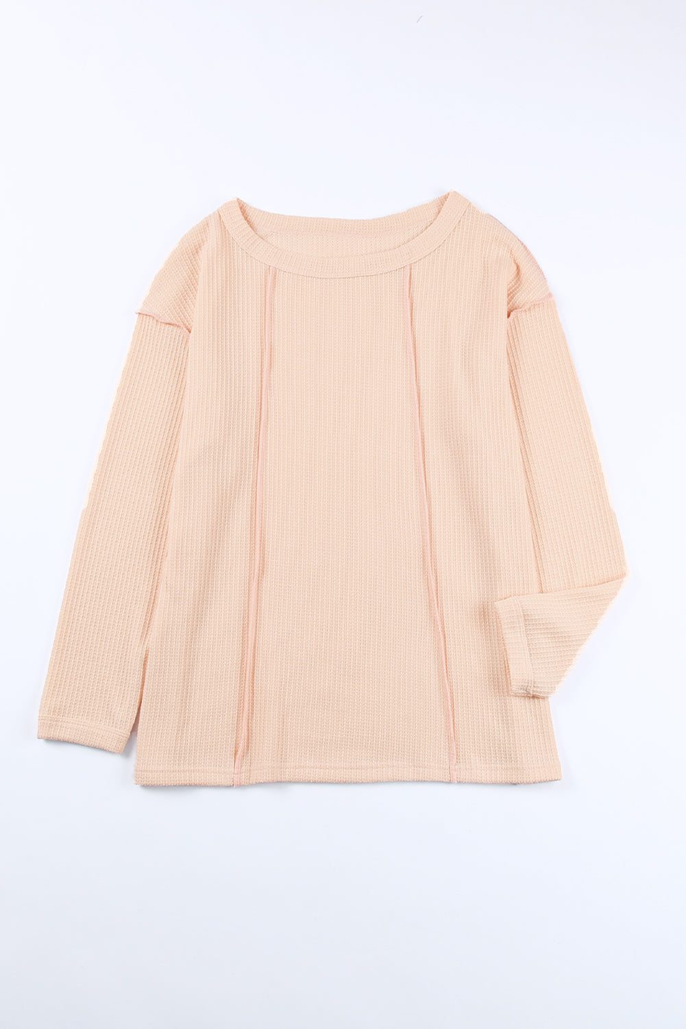 Apricot Waffle Knit Patchwork Long Sleeve Top