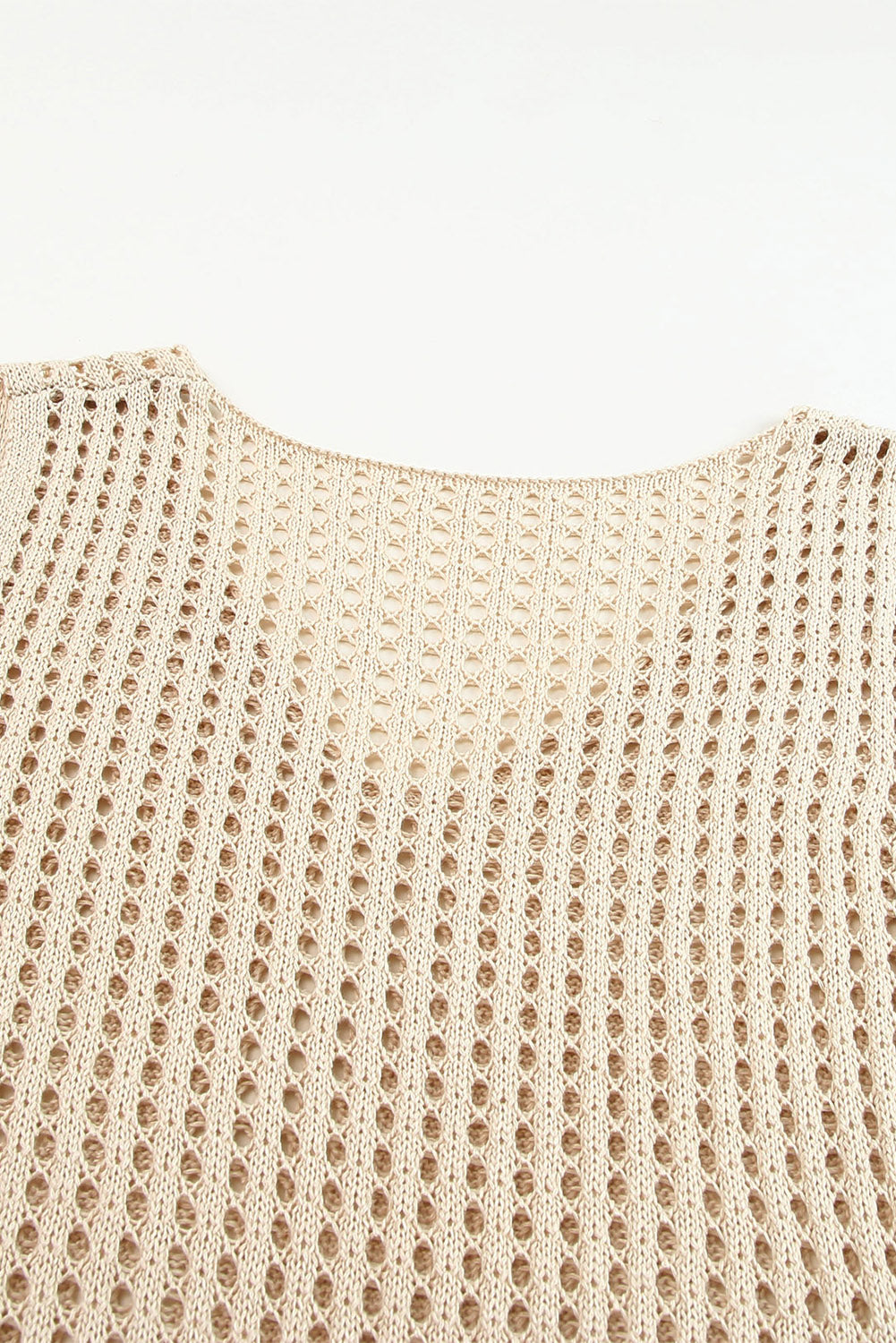 Khaki V Neck Fishnet Hollow-out Knitted Tank Top