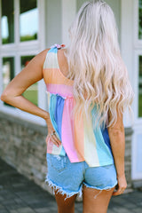 Multicolor Striped Print Tied Shoulder Flowy Tank Top