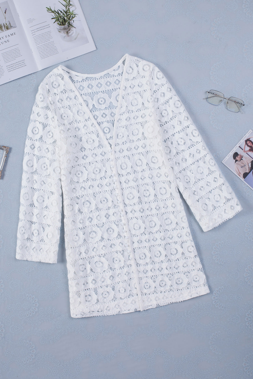 White Button Down Lace Tunic Beach Dress