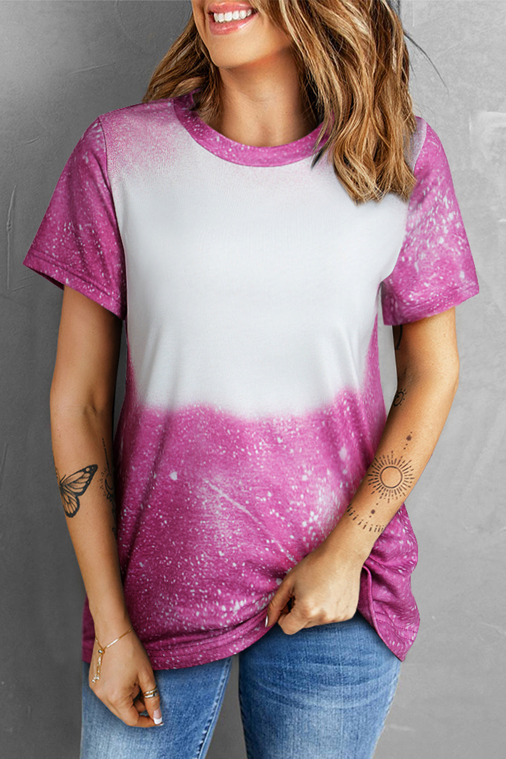 Rose Blank Graphic Bleached Crew Neck T Shirt