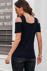 Black Criss-Cross Cut Out Short Sleeve Top