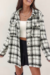 Black Oversized Plaid Pattern Flannel Shacket