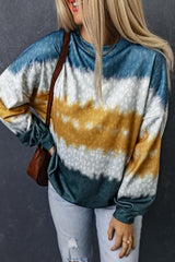 Multicolor Leopard Tie Dye Color Block Pullover Sweatshirt