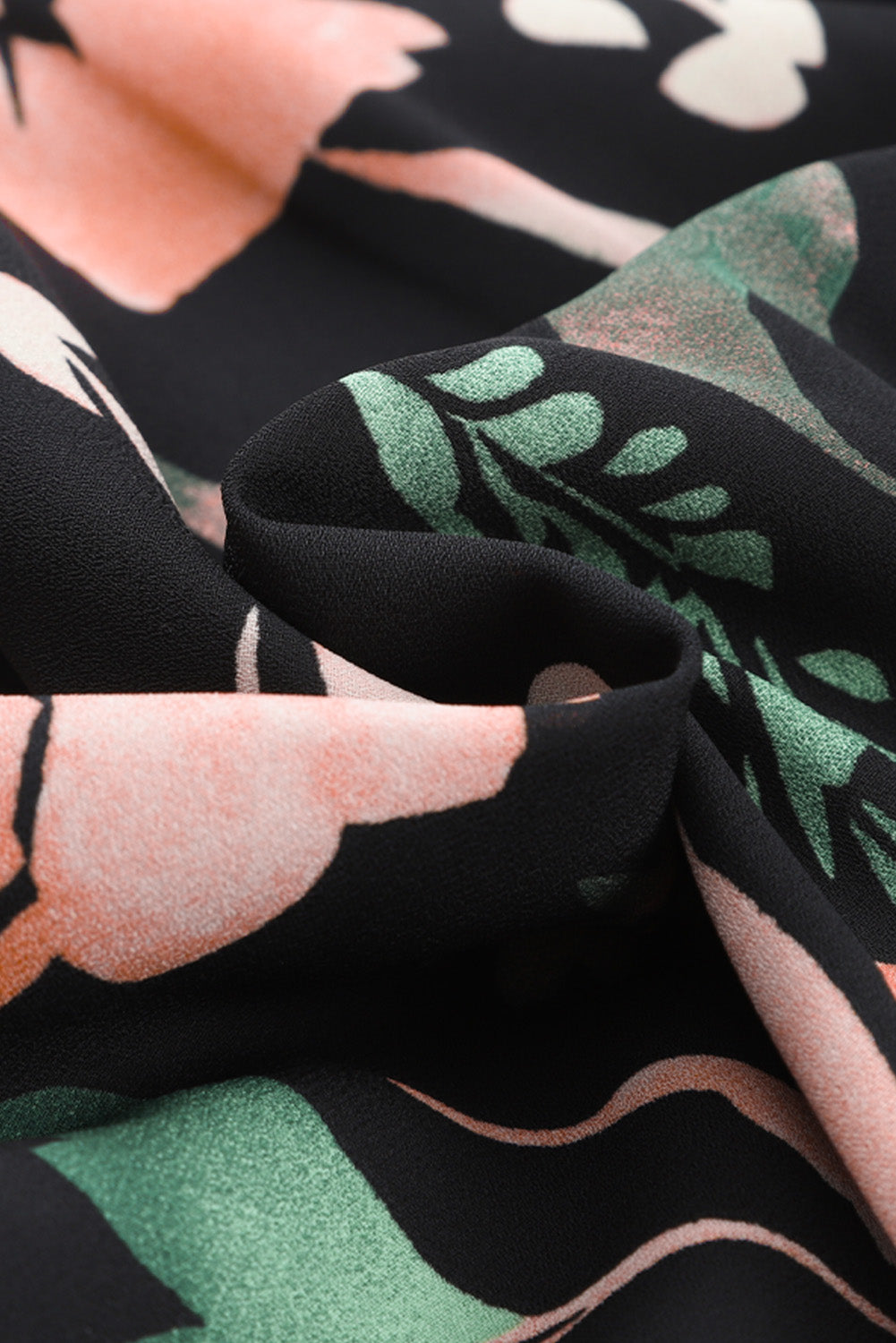 Black Floral Print Knotted Wrapped V Neck Maxi Dress