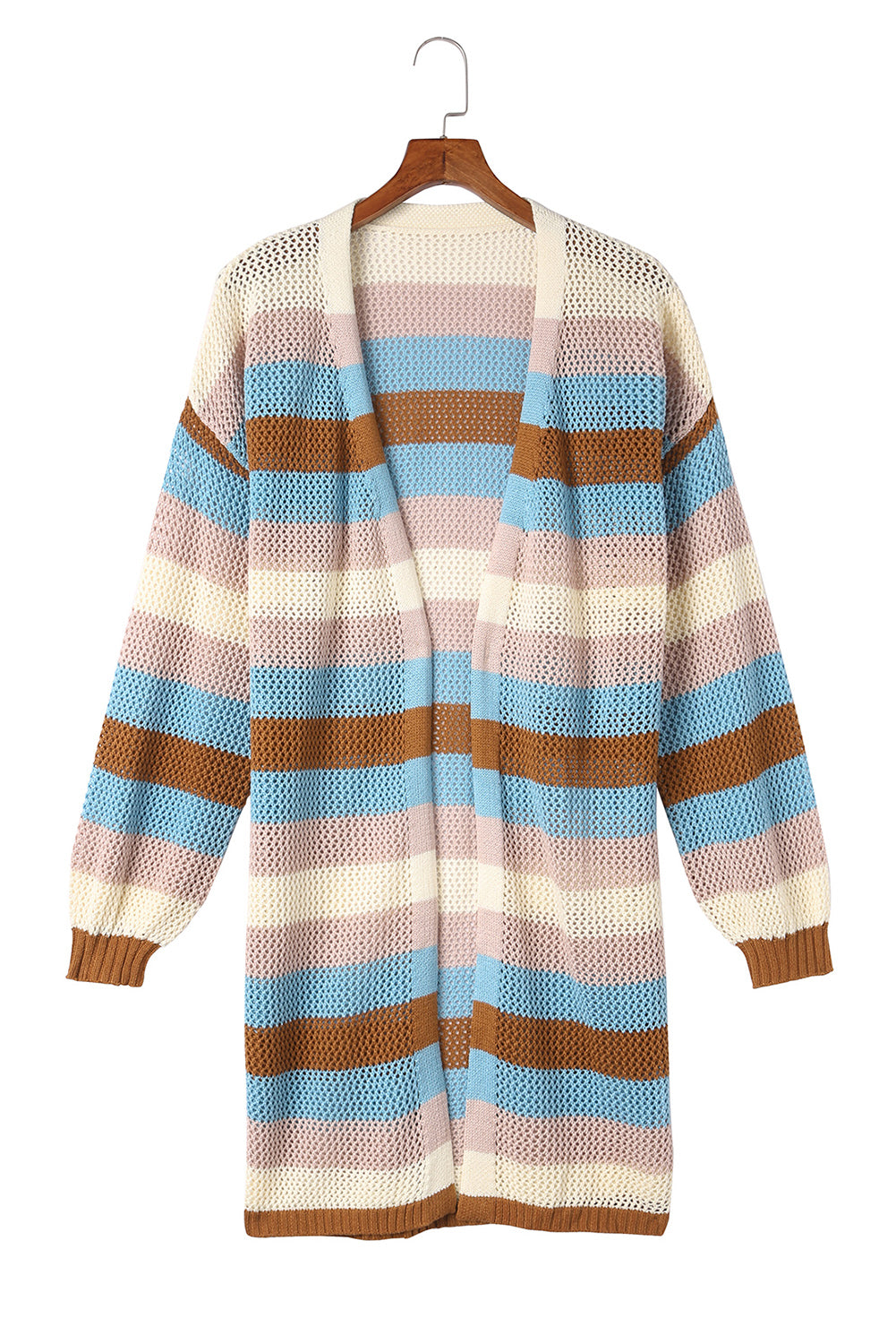 Multicolor Striped Color Block Hollowed Knit Cardigan