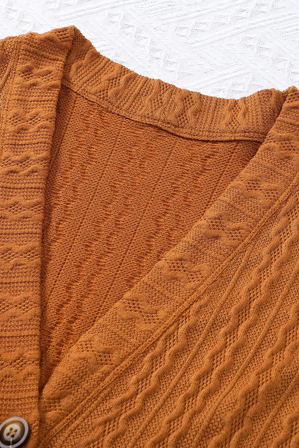 Brown Button Front Pocketed Cable Knit Cardigan
