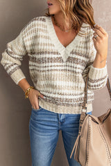 Multicolor Striped V Neck Chunky Knit Sweater