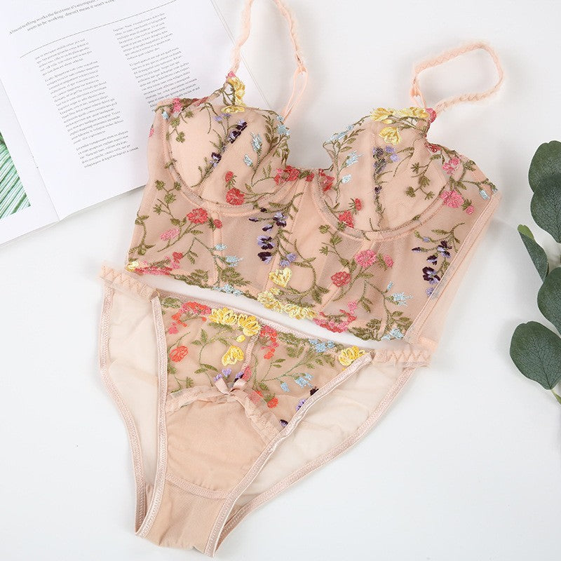 Bra Set Lace Boning Corset Boning Corset Bra Floral Embroidery Inner Suspender Chest Pad Girl Bra