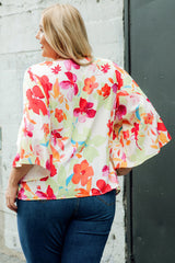 Multicolor Floral Print Cowl Neck Plus Size Blouse