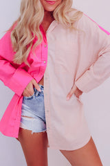 Pink Color Block Patchwork Oversized Shirt