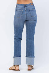 High Waist Straight Leg Jeans with Wide Cuff