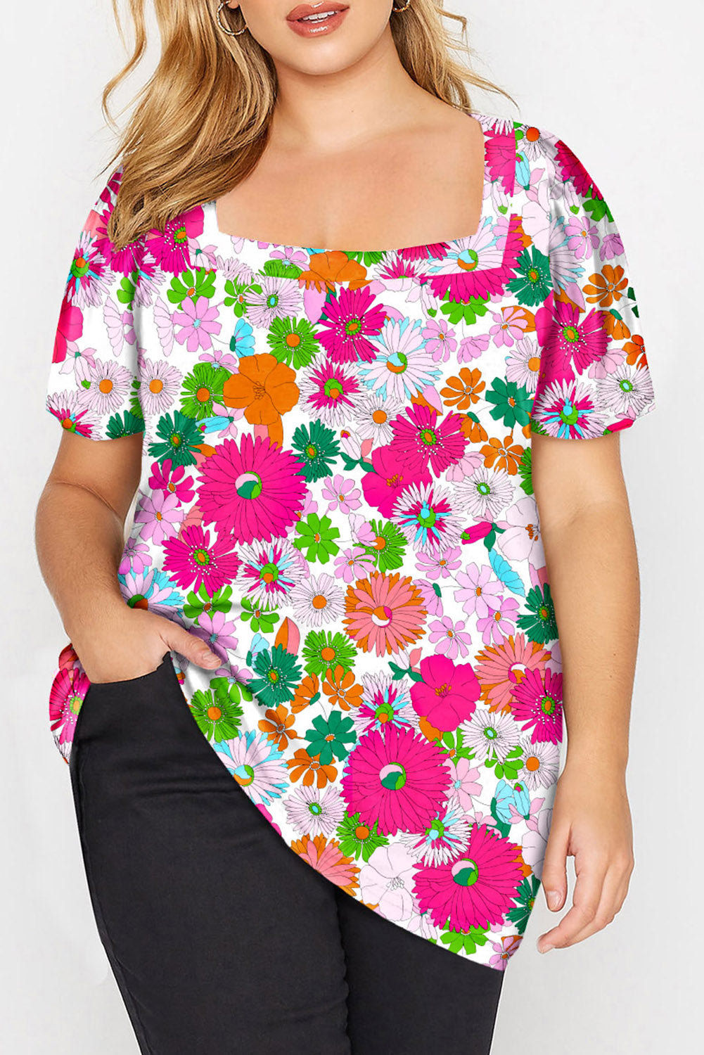 Multicolor Floral Print Plus Size Kimono