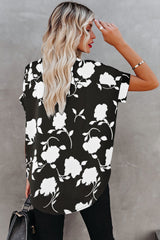 Black Floral Printed Short Sleeve Blouse