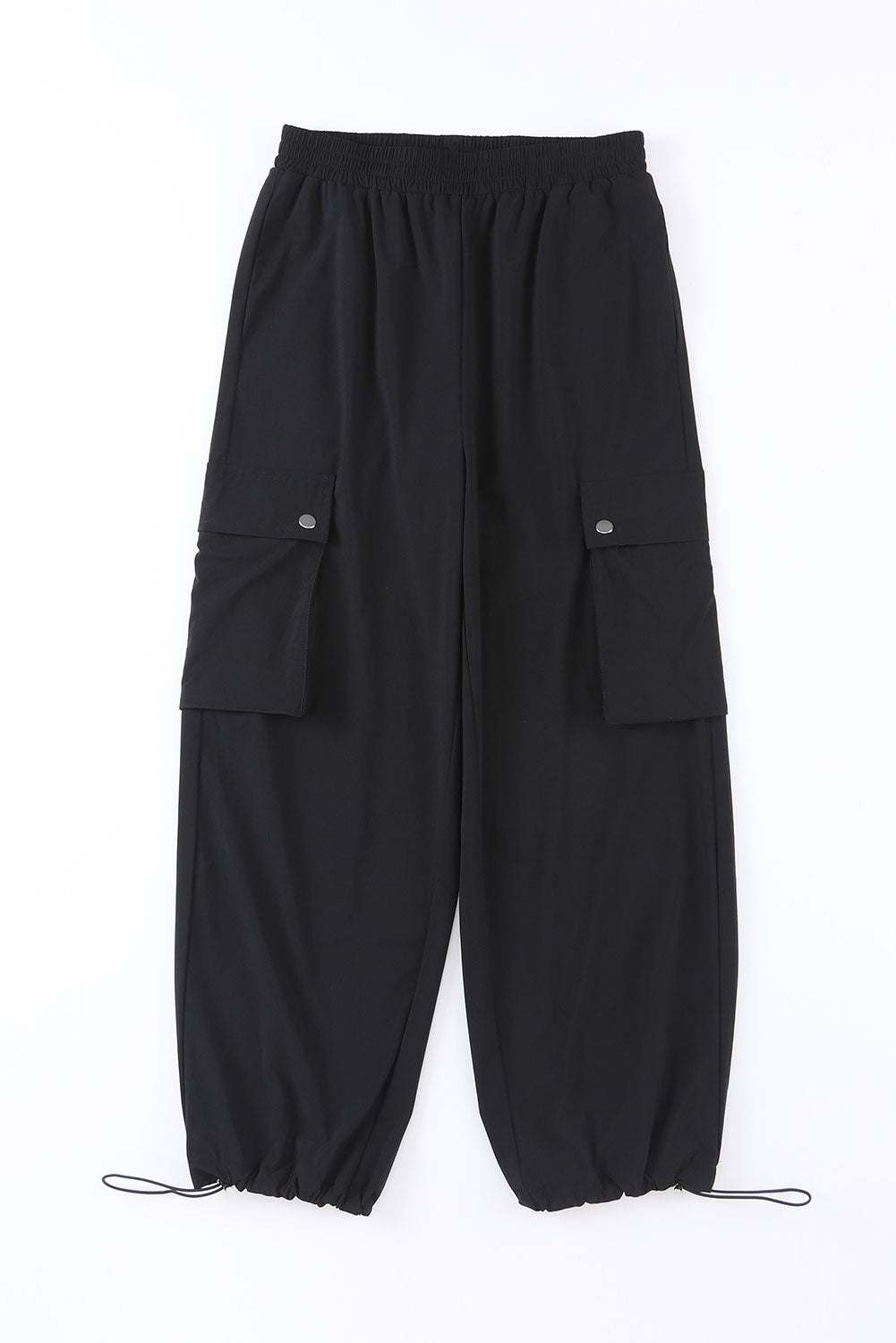 Black Elastic Waist Drawstring Cuffs Cargo Pants