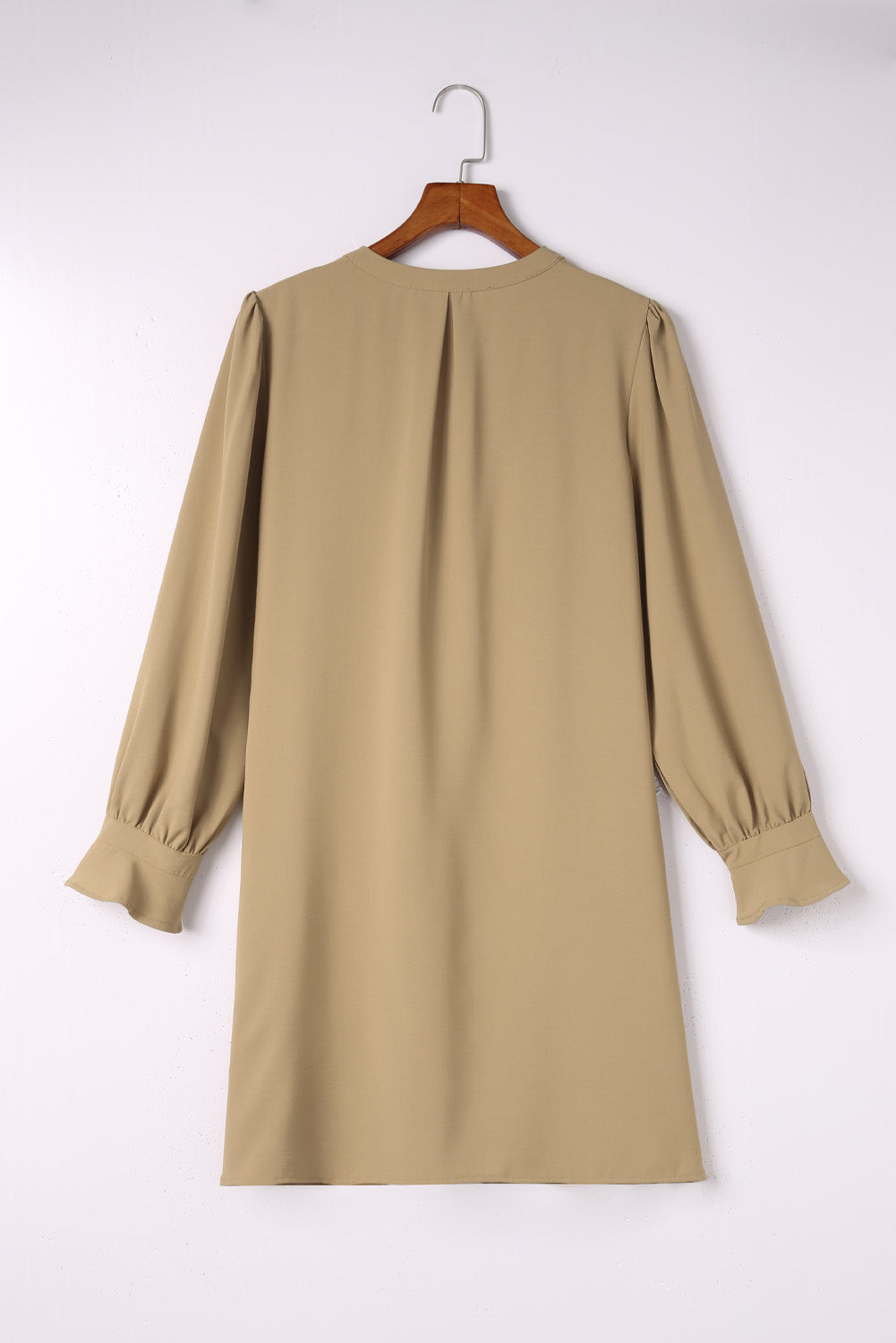 Black Split V Neck Ruffled Sleeves Shirt Dress