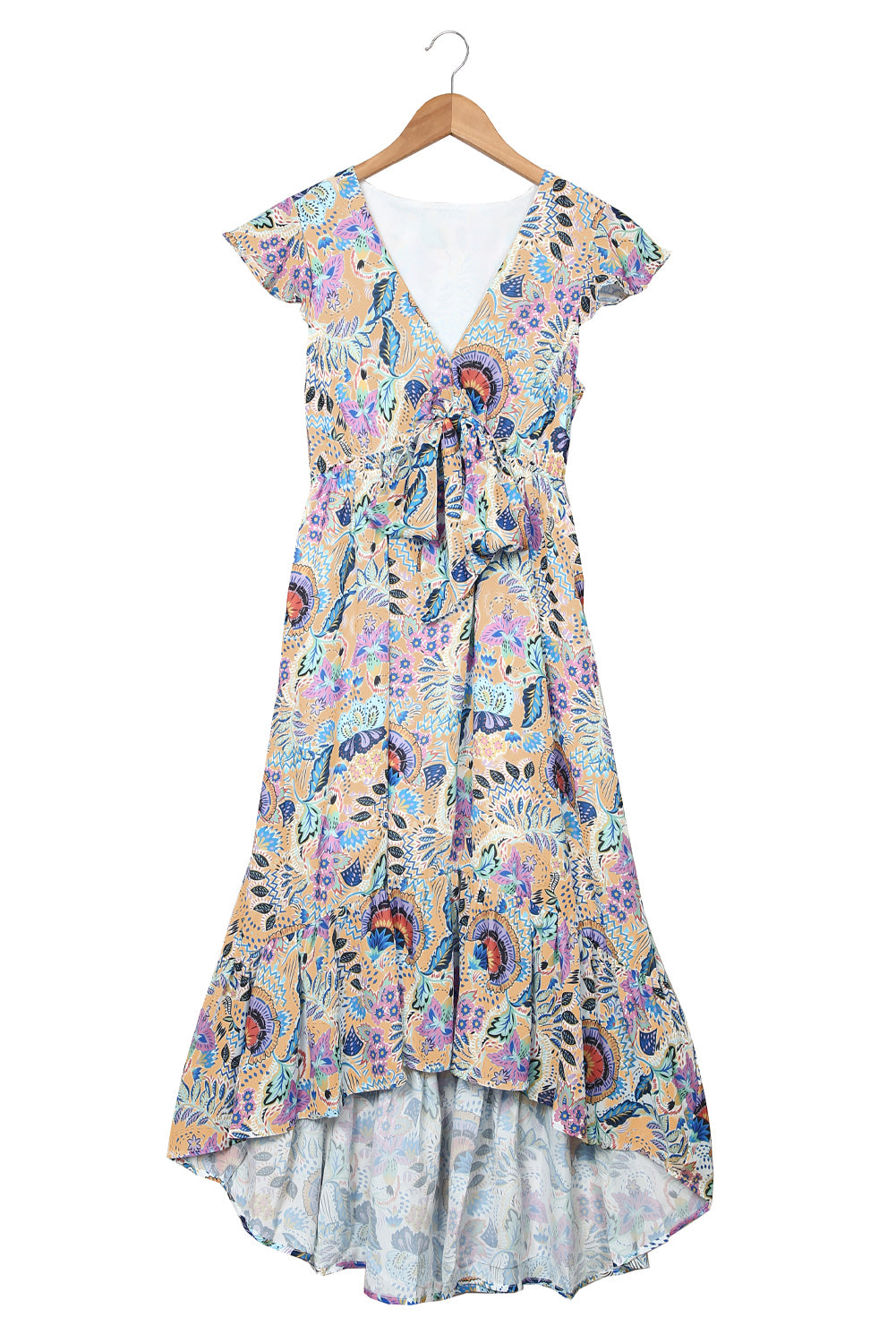 Multicolor Boho Floral Print Self-tie High Waist Long Dress