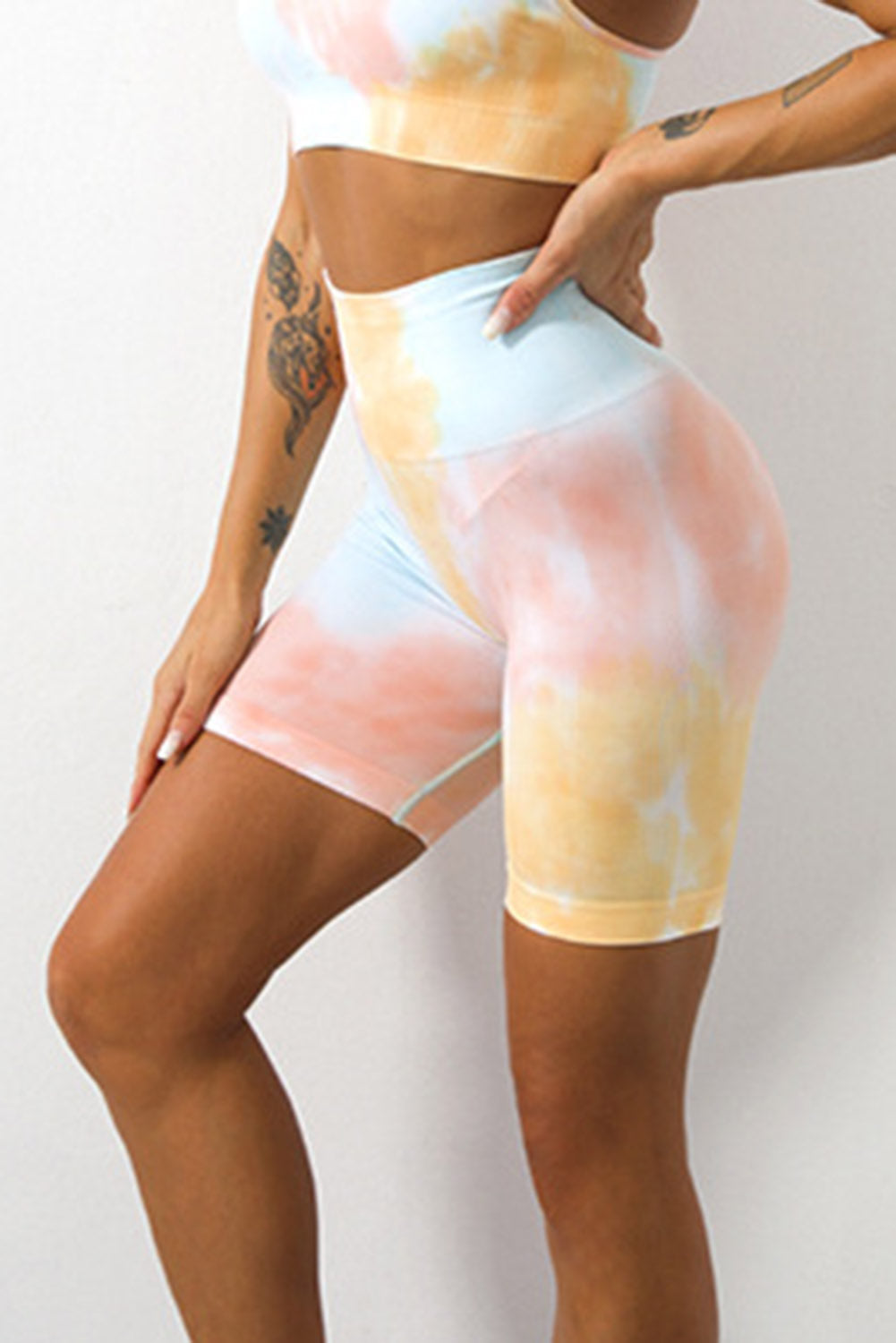 Yellow Tie Dye Tummy Control High Waist Skinny Yoga Shorts