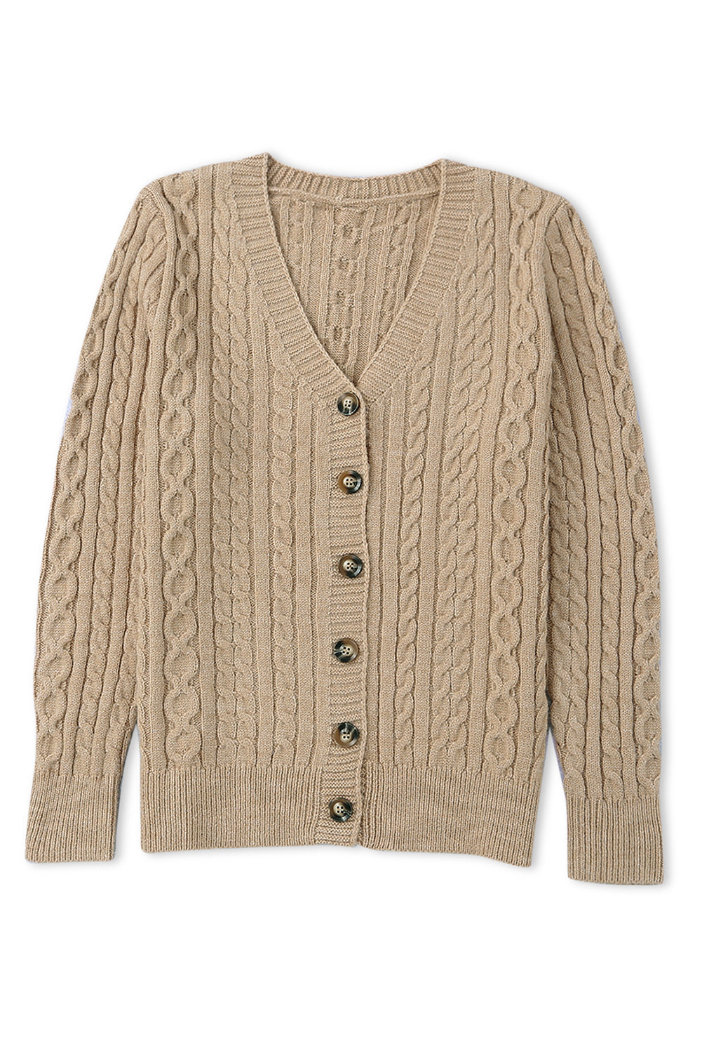 Beige Buttons Front Cable Knit Cardigan