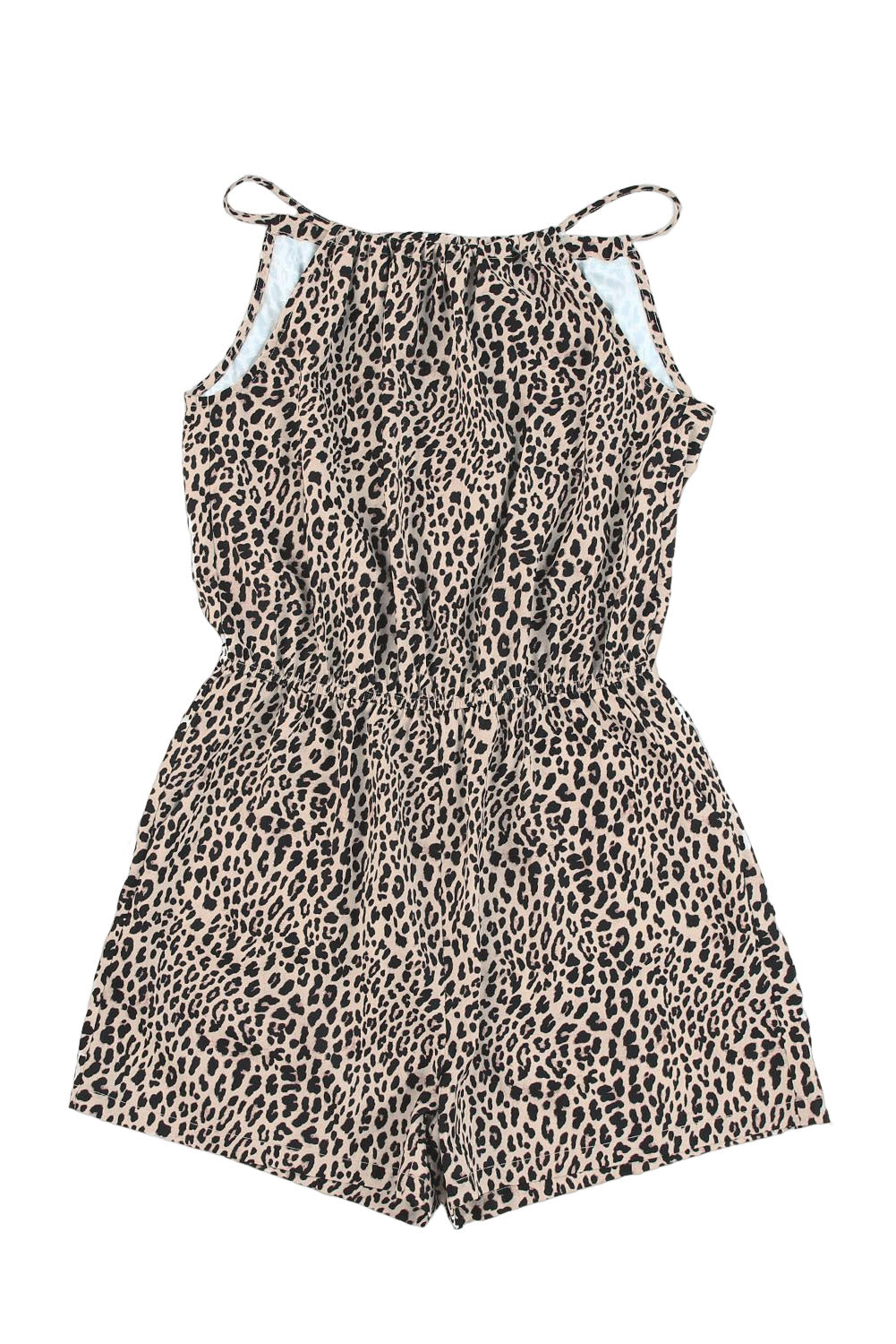 Leopard Cinch Waist Halterneck Pocketed Romper