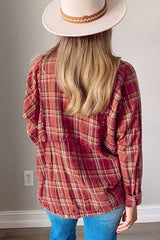 Orange Plaid Frayed Stitching Long Sleeve Shirt