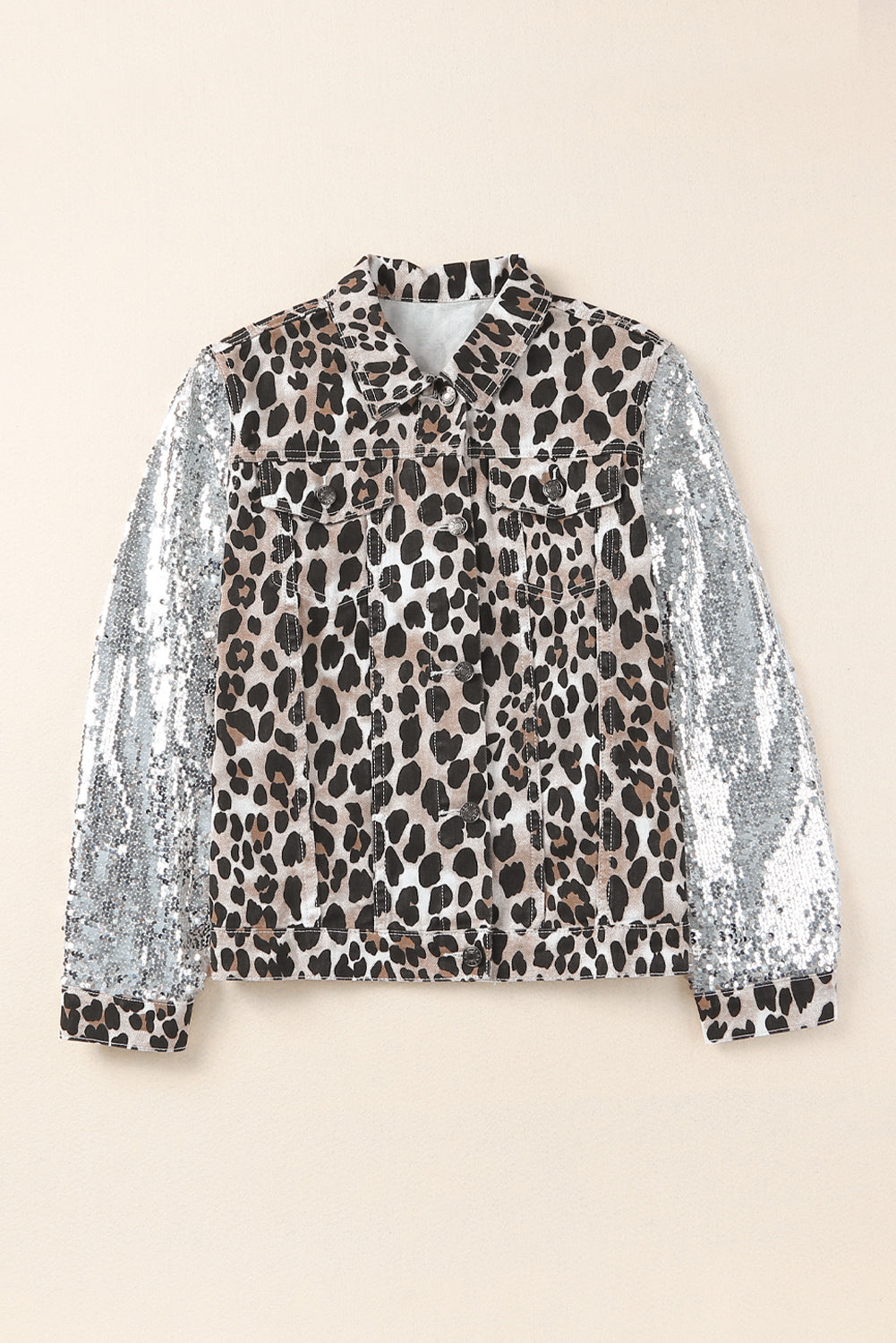 Leopard Print Sequin Patchwork Long Sleeve Jacket