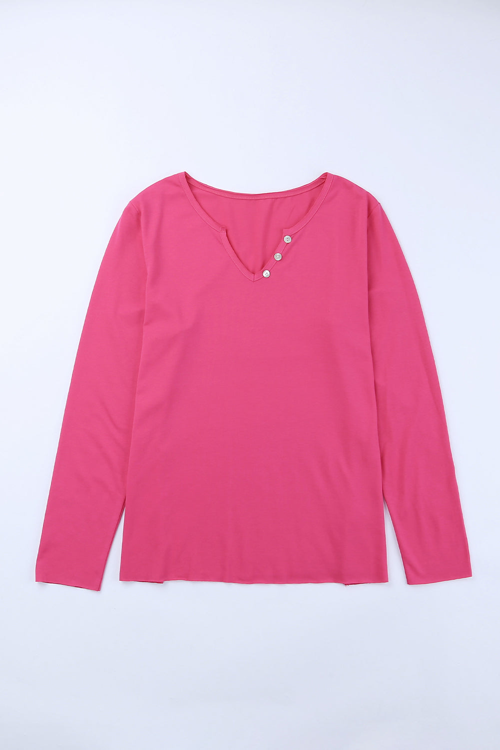 Pink V Neck Buttons Long Sleeve Top