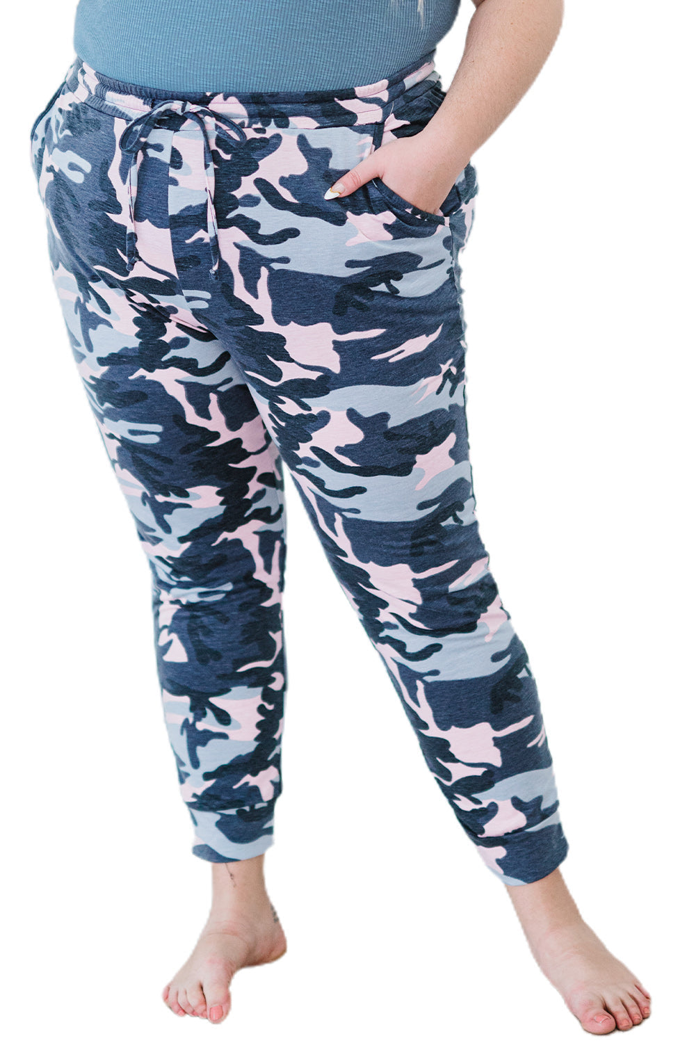 Green Plus Size Camo Knit Jogger Pants