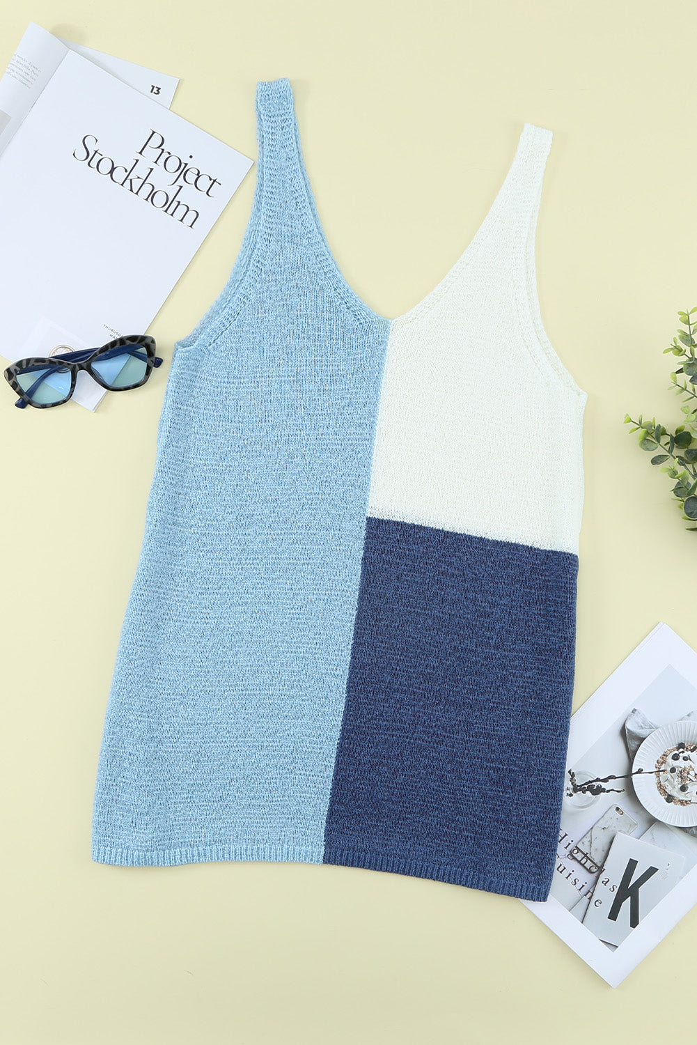 Gray Color Block Knitted Tank Top