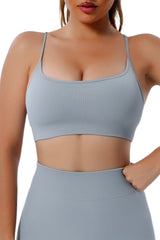 Gray Spaghetti Straps Ribbed Fitness Yoga Bra