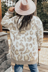 Beige Plus Size Leopard Pattern Cardigan