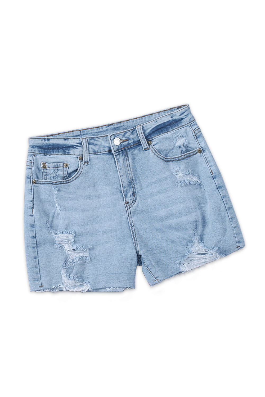 Sky Blue Frayed Slim-fit High Waist Denim Shorts