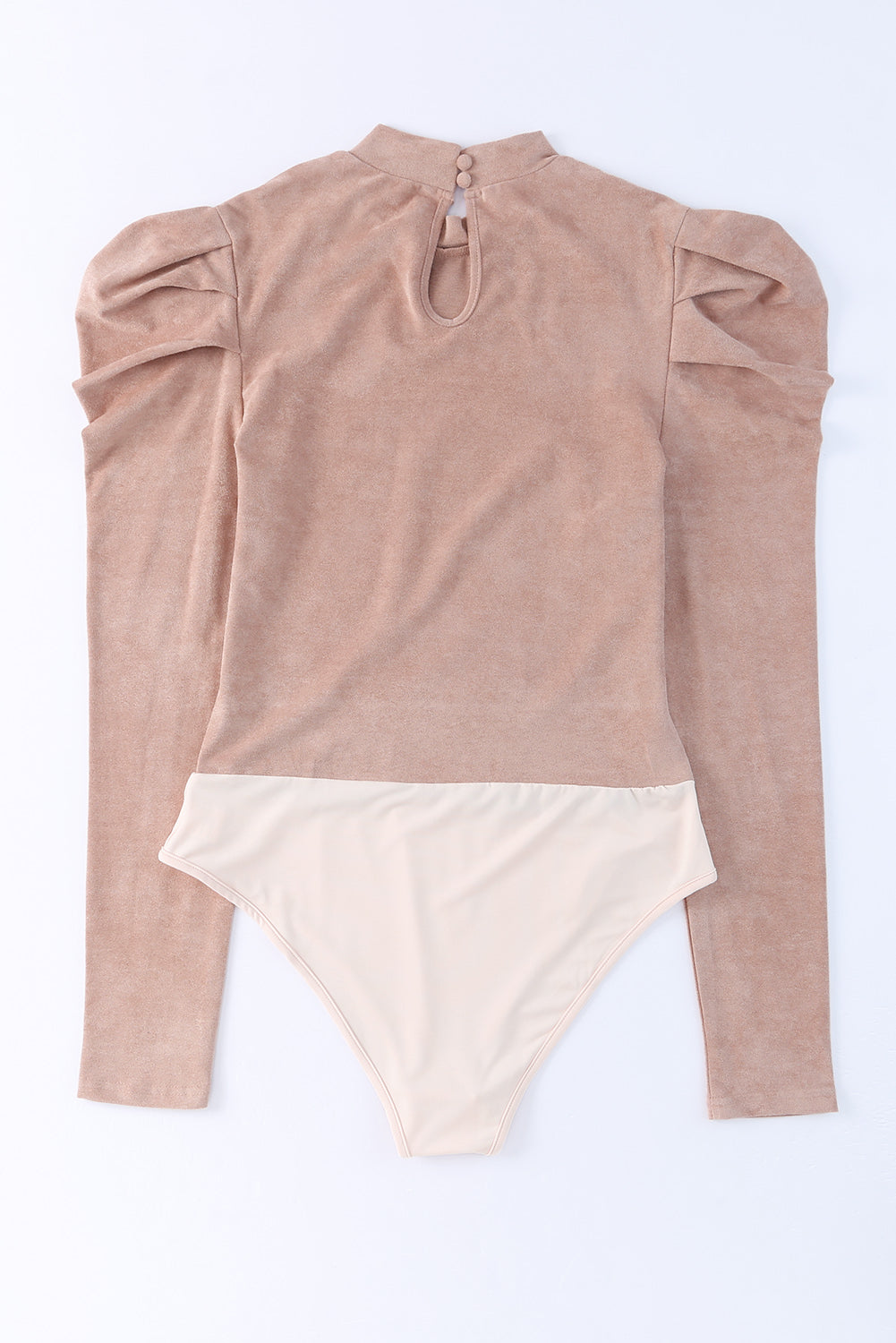 Brown Puff Sleeve Suede Bodysuit