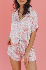 Pink Leopard Satin Shirt and Shorts Pajama Set