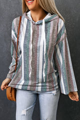 Multicolor Striped Drop Shoulder Textured Knit Hoodie