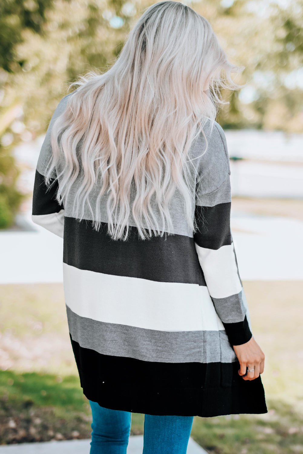 Khaki Open Front Colorblock Cardigan with Pockets