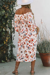 White Off Shoulder Smocked Waist Floral Dress