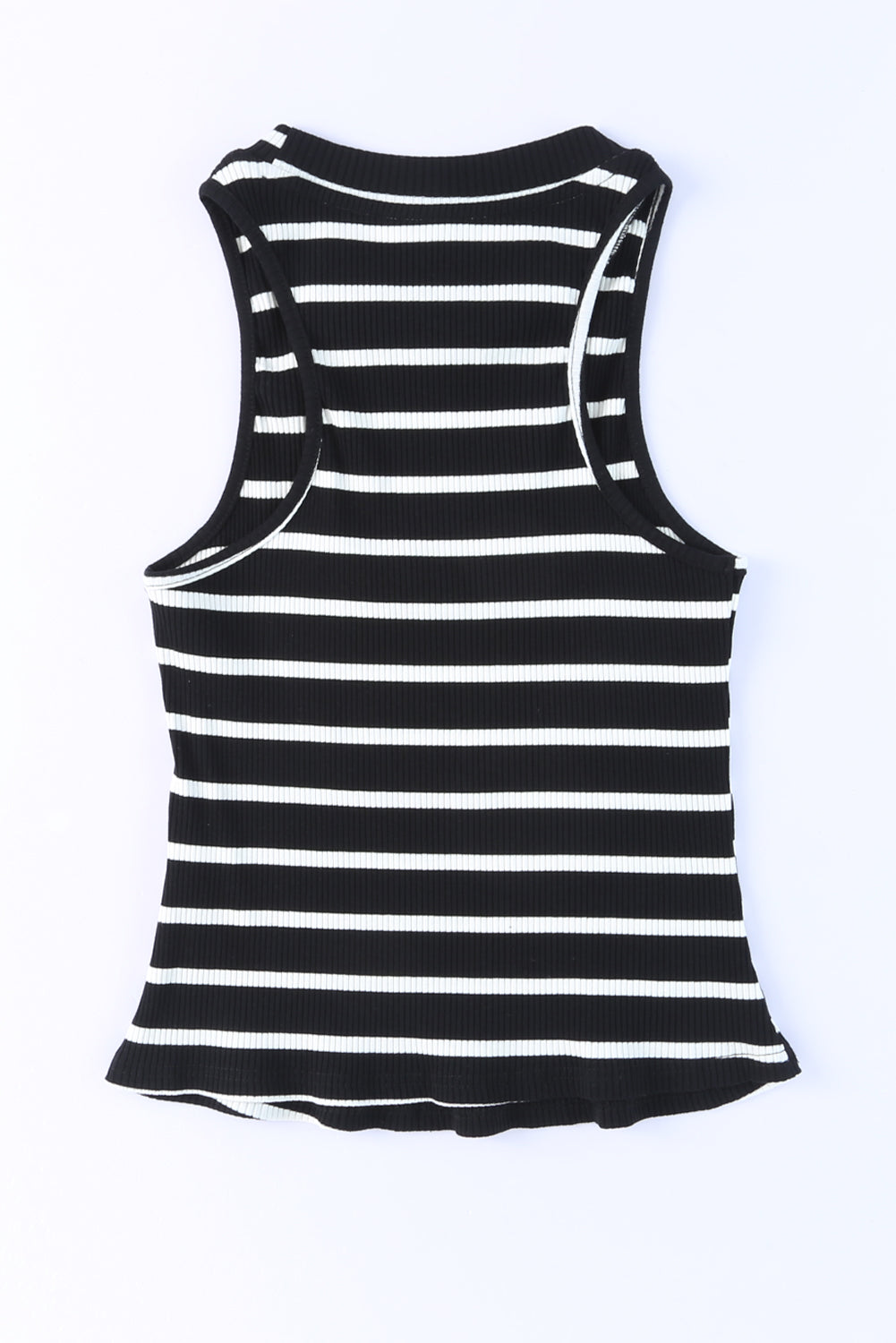 Apricot Striped Print Ribbed O-neck Sleeveless Top