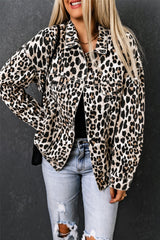 Leopard Print Button up Denim Jacket