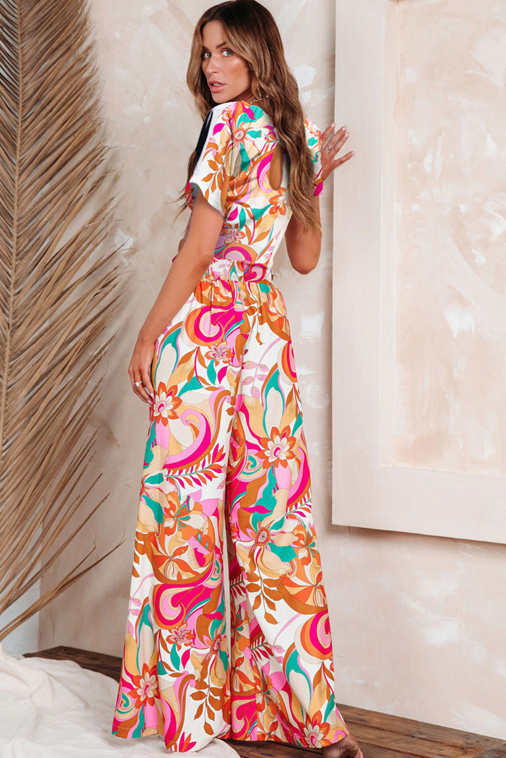 Multicolor Knotted Short Sleeve V Neck Floral Dress