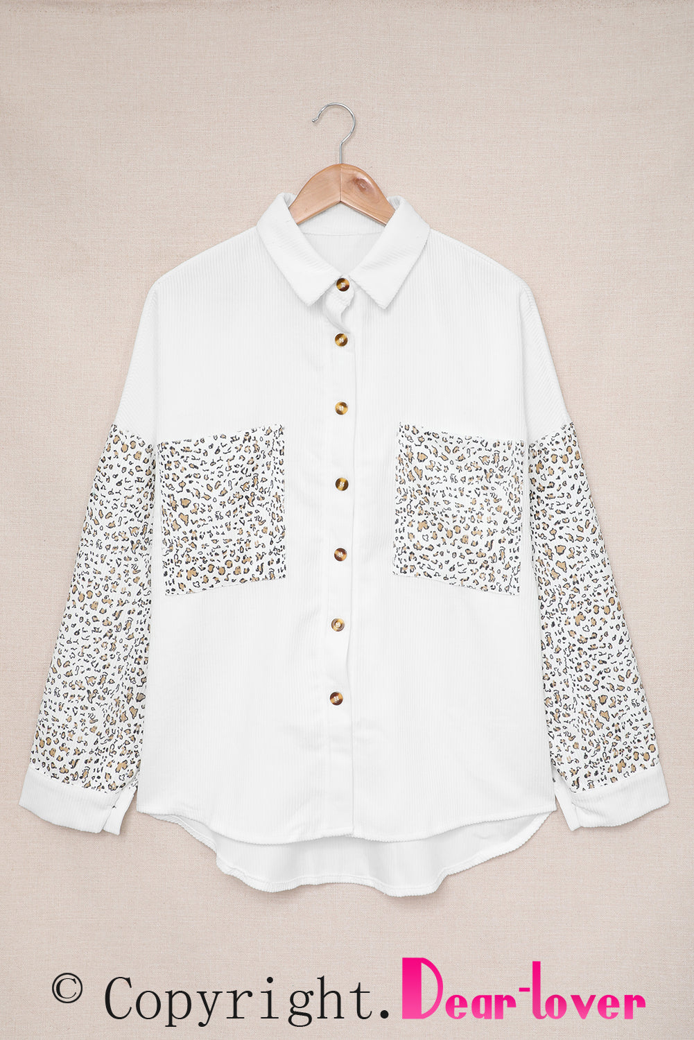 Gray Leopard Patchwork Corduroy Buttoned Shirt Jacket