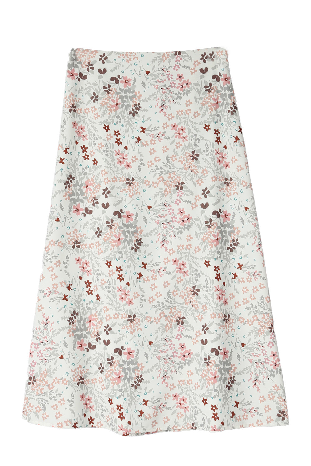 Beige Floral High Waist A-Line Skirt