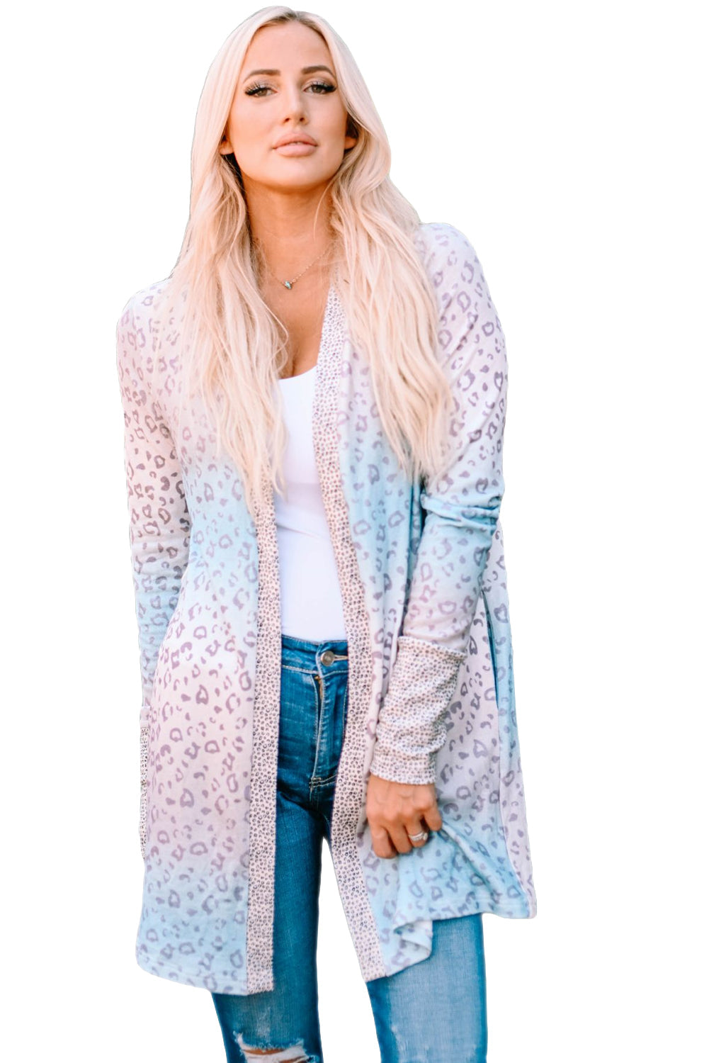 Multicolor Gradient Leopard Open Front Cardigan