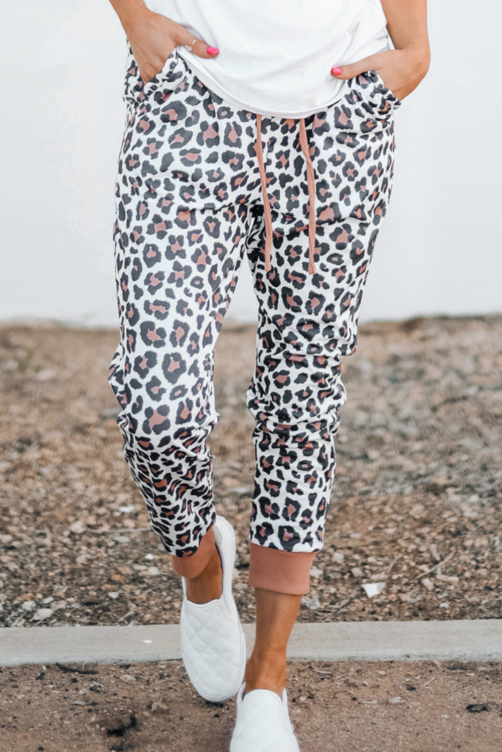 Leopard Print Elastic Waist Jogger Pants