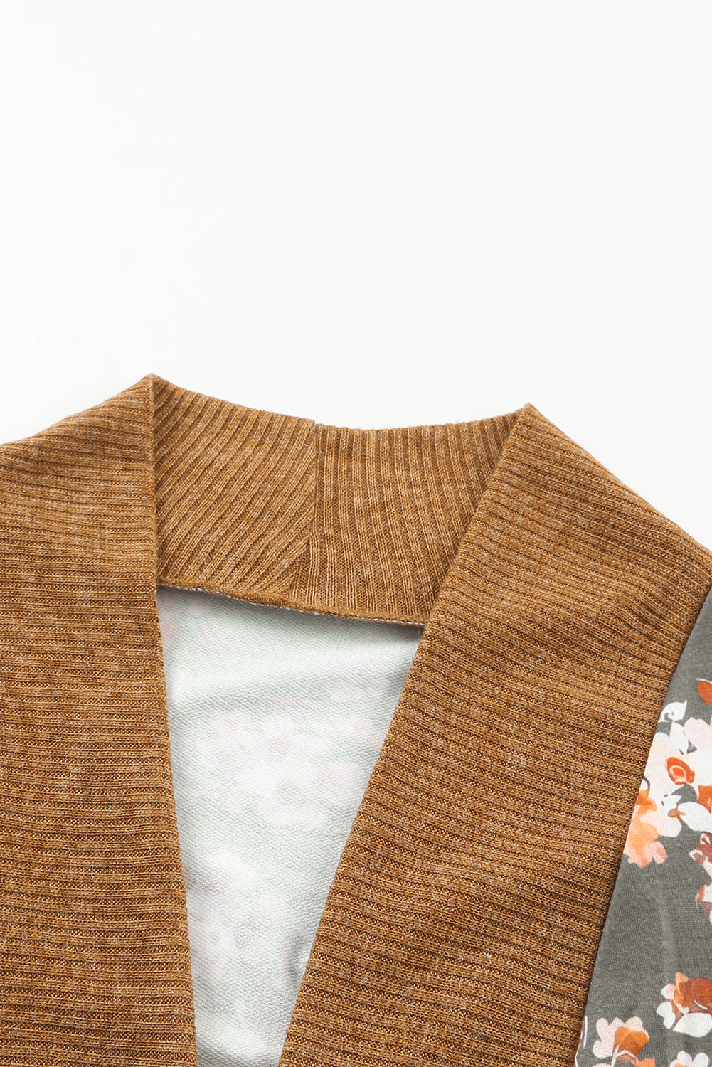 Brown Floral Patchwork Knitted Plus Size Cardigan